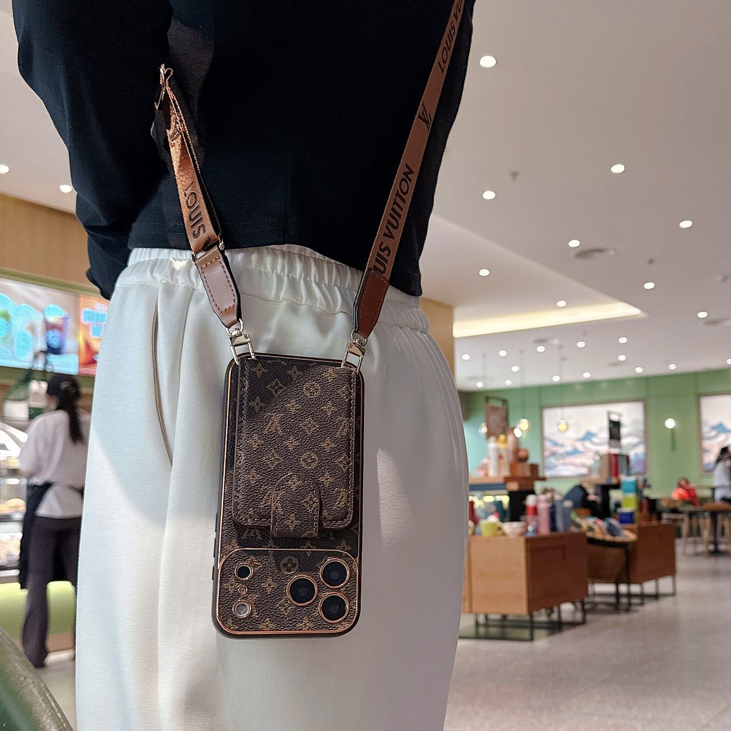 Luxury Monogram Phone Case with Crossbody Strap & Card Holder