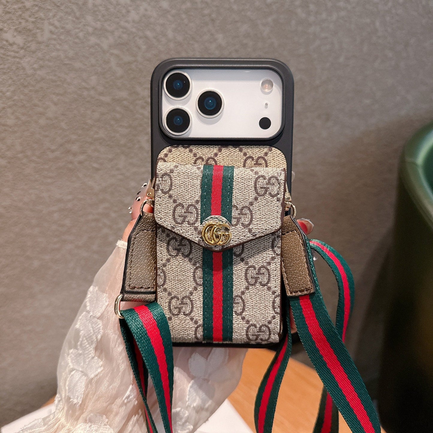 Luxury GG Crossbody iPhone Wallet Case with Strap