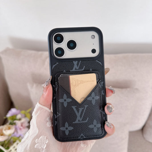 LV Style Black Wallet iPhone Case – With Card Holder & Protection