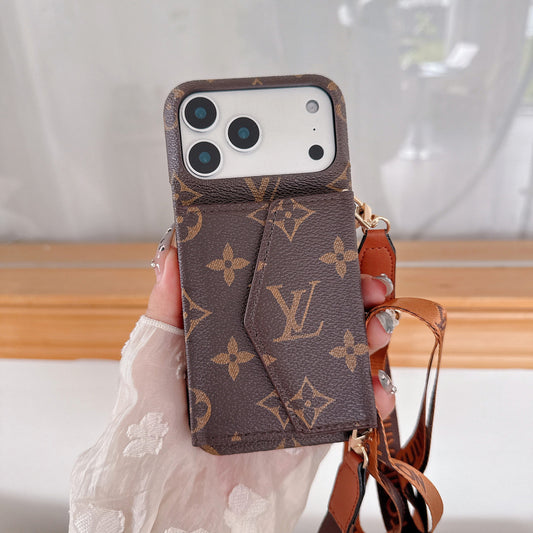 LV Style Crossbody Wallet iPhone Case – With Strap & Card Holder