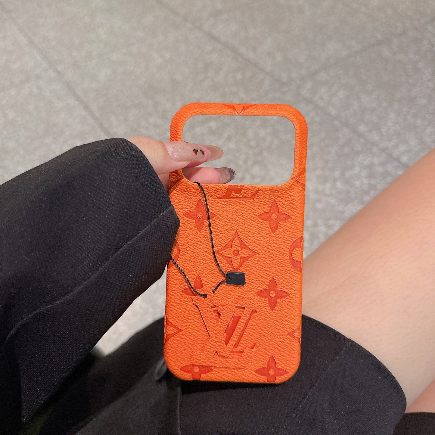 Luxury Orange Monogram iPhone Case - Fashion Phone Cover with Strap