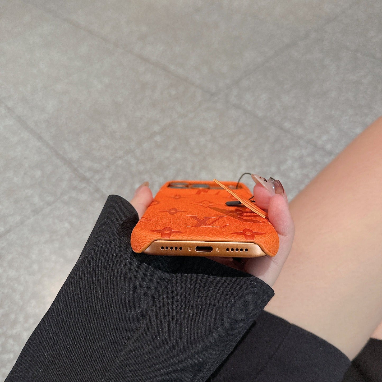 Luxury Orange Monogram iPhone Case - Fashion Phone Cover with Strap