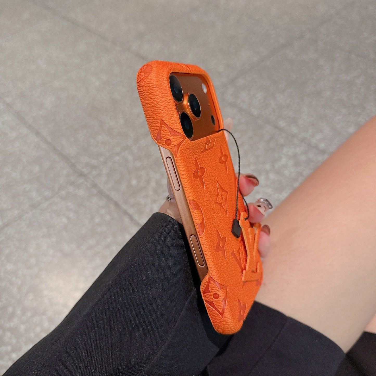 Luxury Orange Monogram iPhone Case - Fashion Phone Cover with Strap